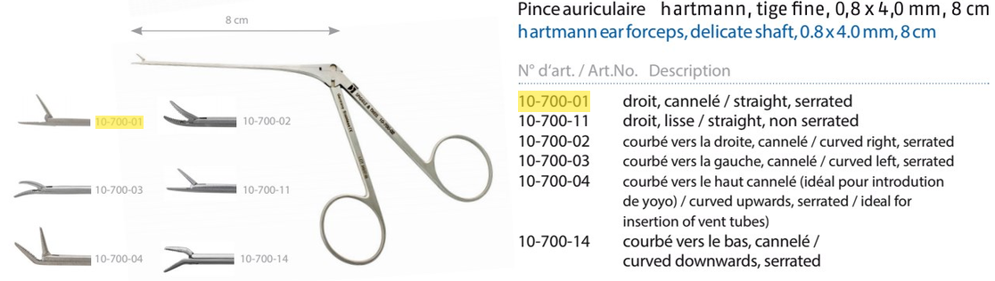 10-700-01 - Pince auriculaire - 0,8 X 4,0 mm, 8 cm